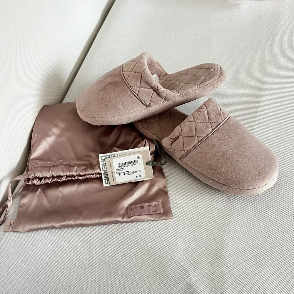 Barefoot Dream LuxeChic Slippers Size 5/6 Small Faded Rose Loungewear Quilted